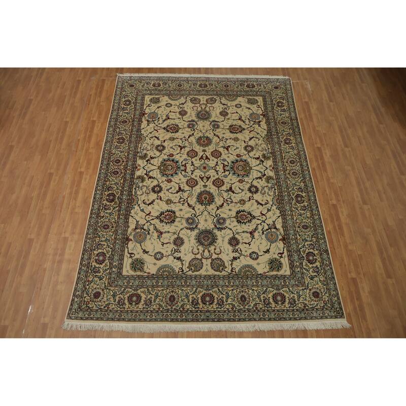 Hand Knotted Oriental 100% Wool Carpet Traditional All-Over Beige & Ivories Kashan Area Rug - 13' 7'' X 9' 7''