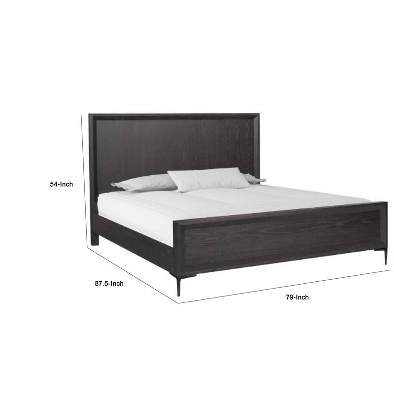 Kaira King Size Bed, Metal Accents, Espresso Brown Solid Rubberwood