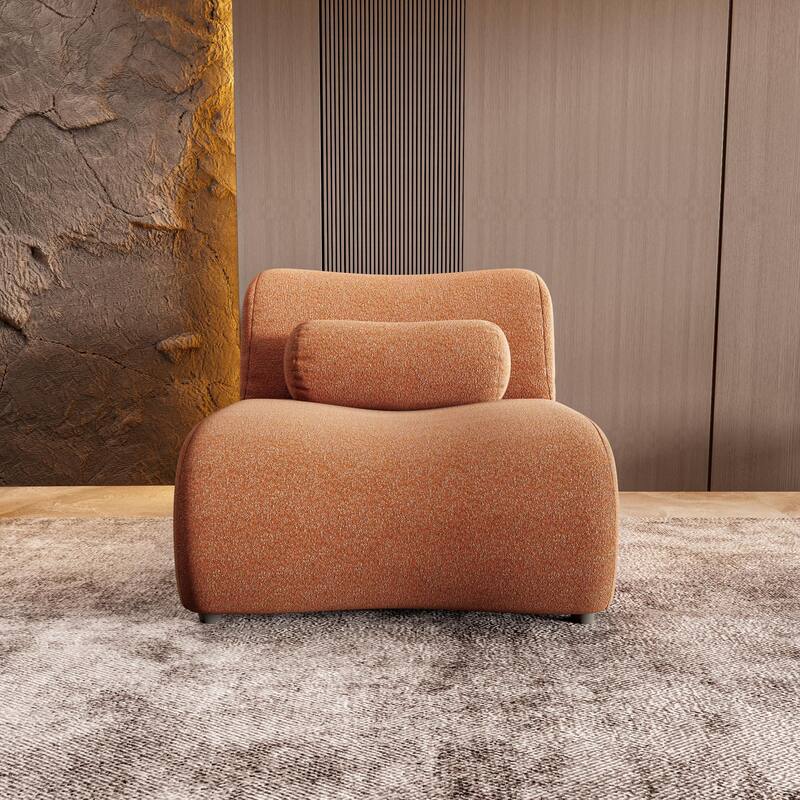Modern Armless Lounge Sofa with 70° Reclined Backrest and Cylindrical Pillows for Living Room and Guest Room