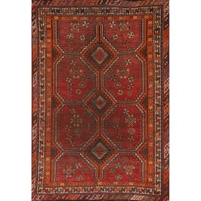 Pre-1900 Antique Qashqai Persian Rug Vegetable Dye Wool Carpet - 5'1"x 7'7"