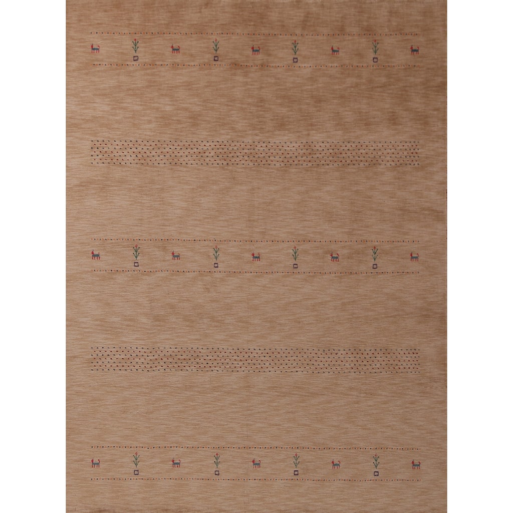 Hand Knotted Oriental 100% Wool Carpet Tribal Tribal Brown Gabbeh Area Rug - 9' 9'' X 8' 2''