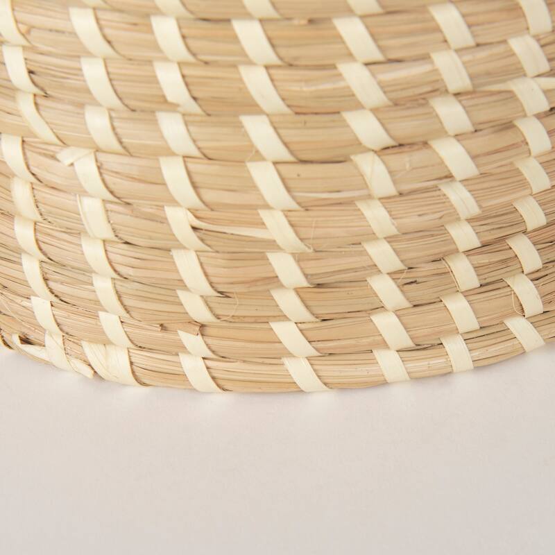 Kailini Light Brown Seagrass & Palm Leaf Round Nesting Boxes w/ Lids (Set of 3)