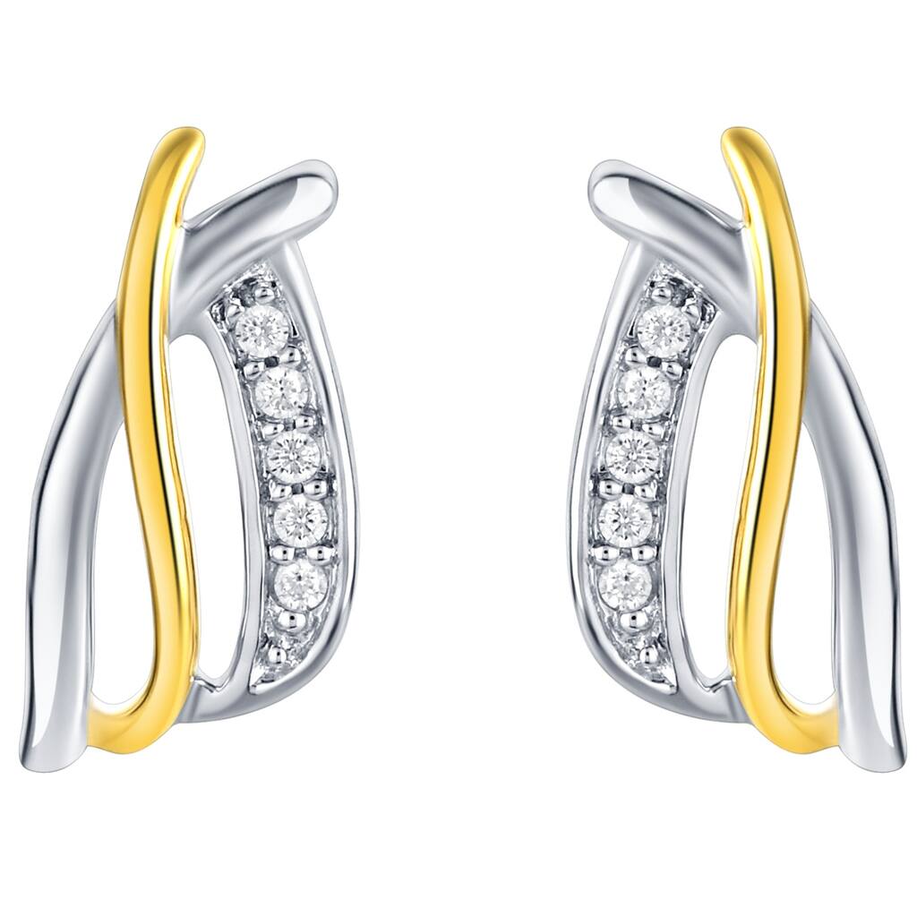 Oravo Two-Tone Sterling Silver Cubic Zirconia Criss-Cross Earrings