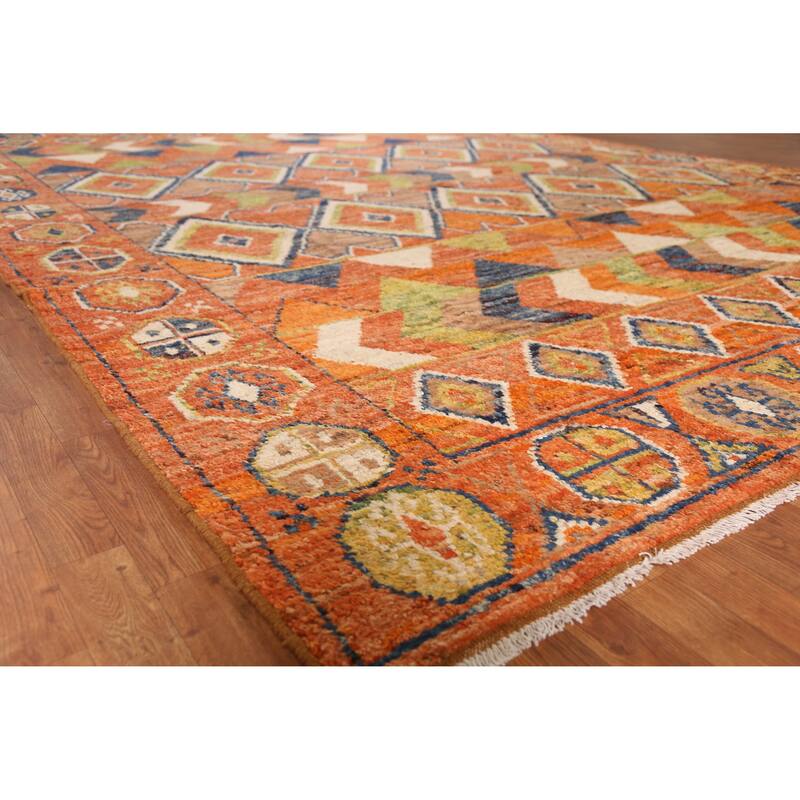 Orange Geometric Moroccan Large Rug Handmade Wool Carpet - 10'1" x 13'8" - 10'1" x 13'8" - Orange