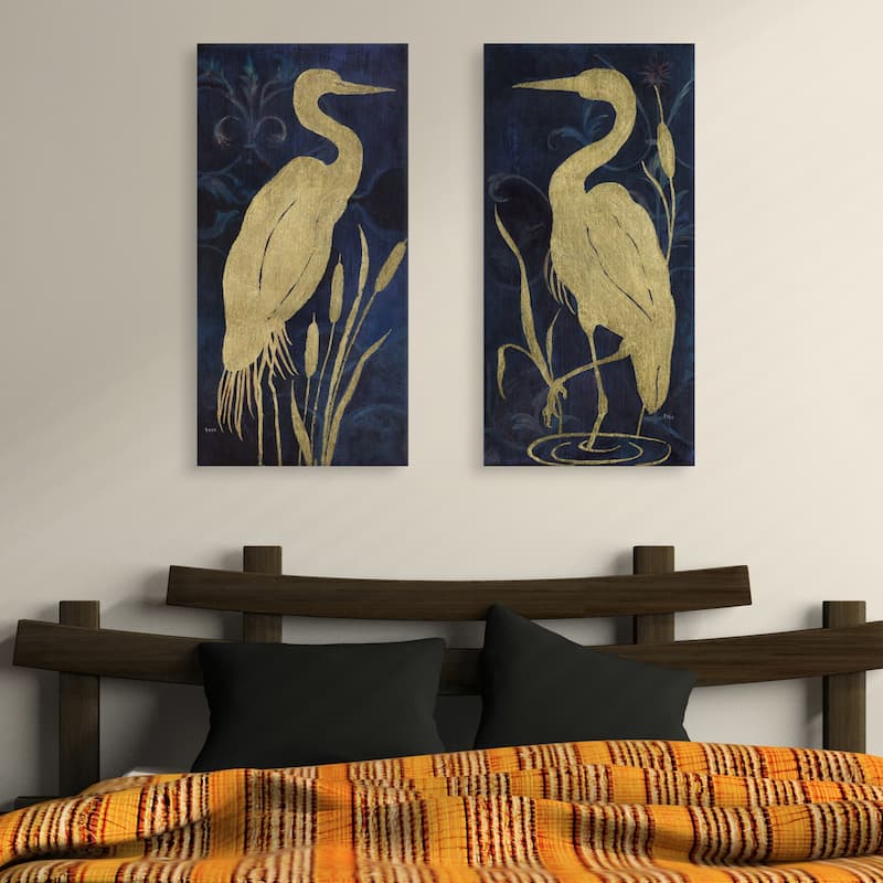 Egret on Indigo I & II by Janet Tava Canvas Art Prints
