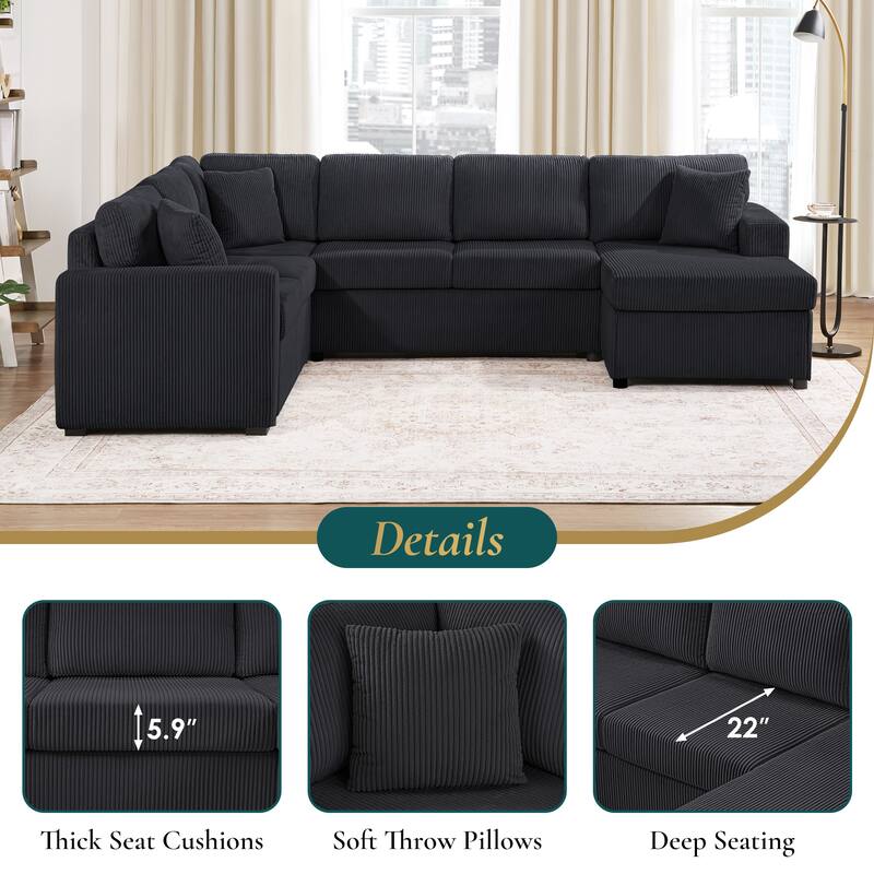 Oversized Sectional Sofa 115.3" U-Shaped Sofa with a Chaise Lounge and Three Soft Throw Pillows for Living Room