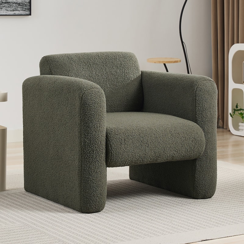 Modern Accent Chair Lambskin Sherpa Fabric Upholstered Comfy Reading Arm Chair Soft Padded with Back and Pillow for Living Room