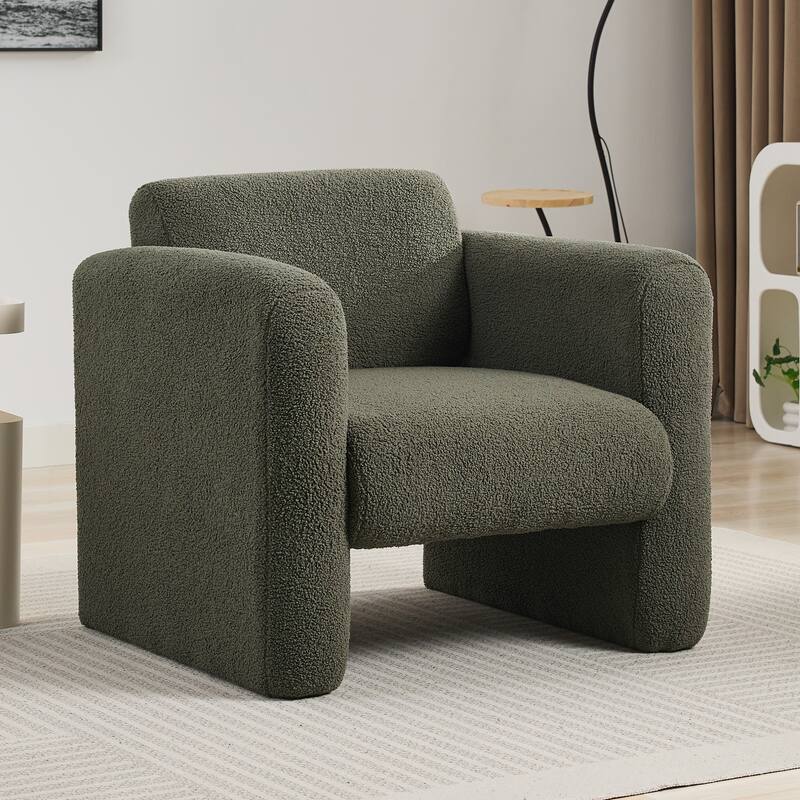 Seaweed Green Modern 30.7" Lambskin Sherpa Fabric Upholstered Accent Chair with Back and Pillow for Living Room