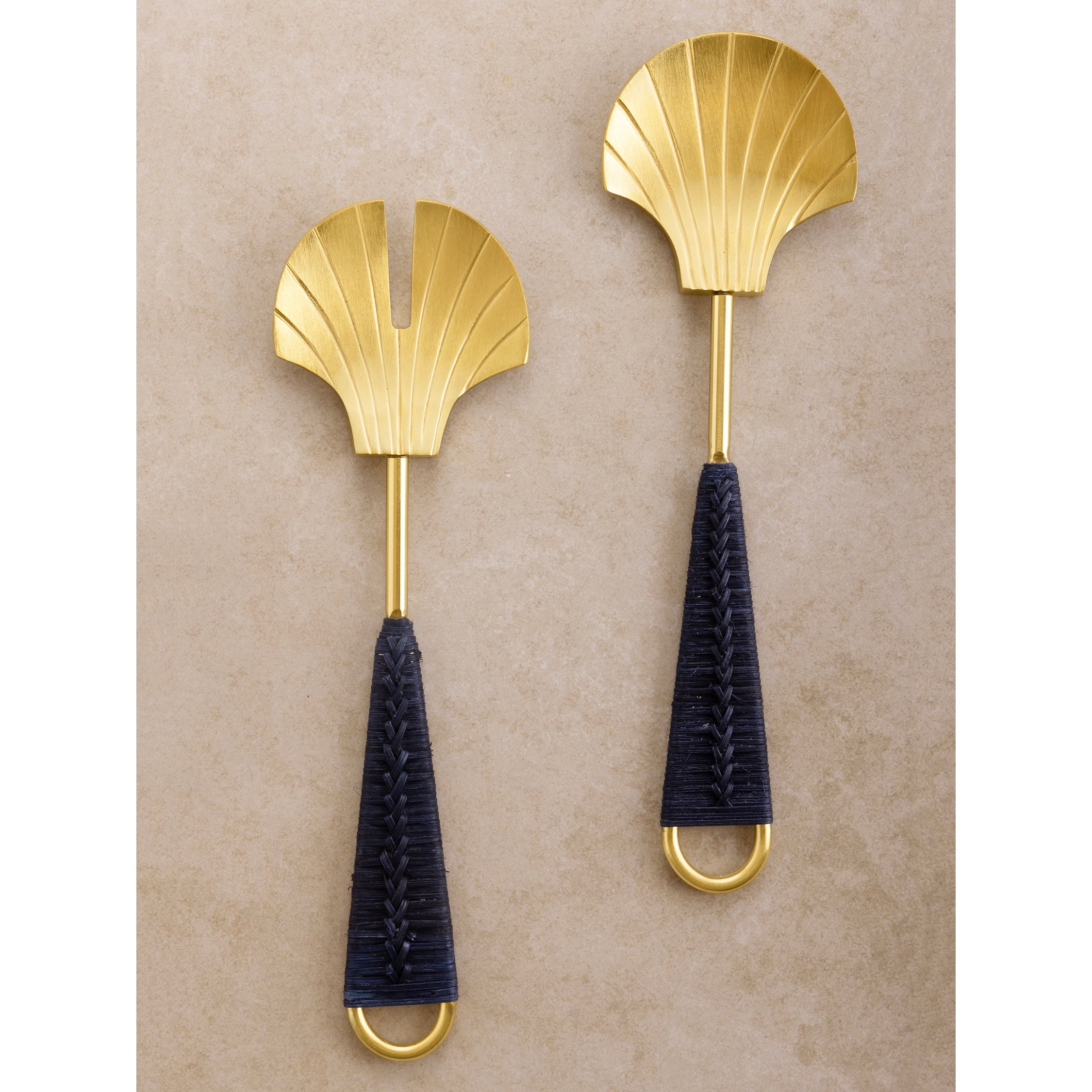 Vitali Brass & Rattan Salad Servers - Set of 2