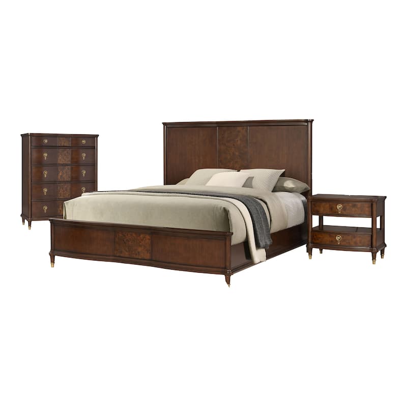 Furniture of America Prylen Modern 3-Piece Dark Cherry Solid Wood Panel Bedroom Set with LED Reading Lights