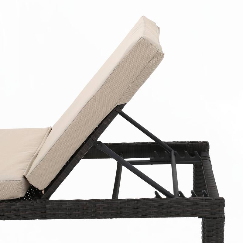Outdoor CHAISE LOUNGE, DARK BROWN FRAME WITH BEIGE CUSHION