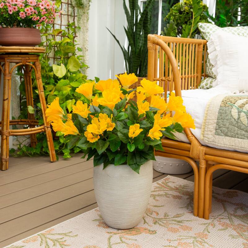 19-in UV Resistant Artificial Hibiscus Bush - Set of 3