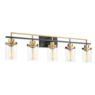5-Light Vintage Bathroom Vanity Light,Black and Gold with Clear Glass