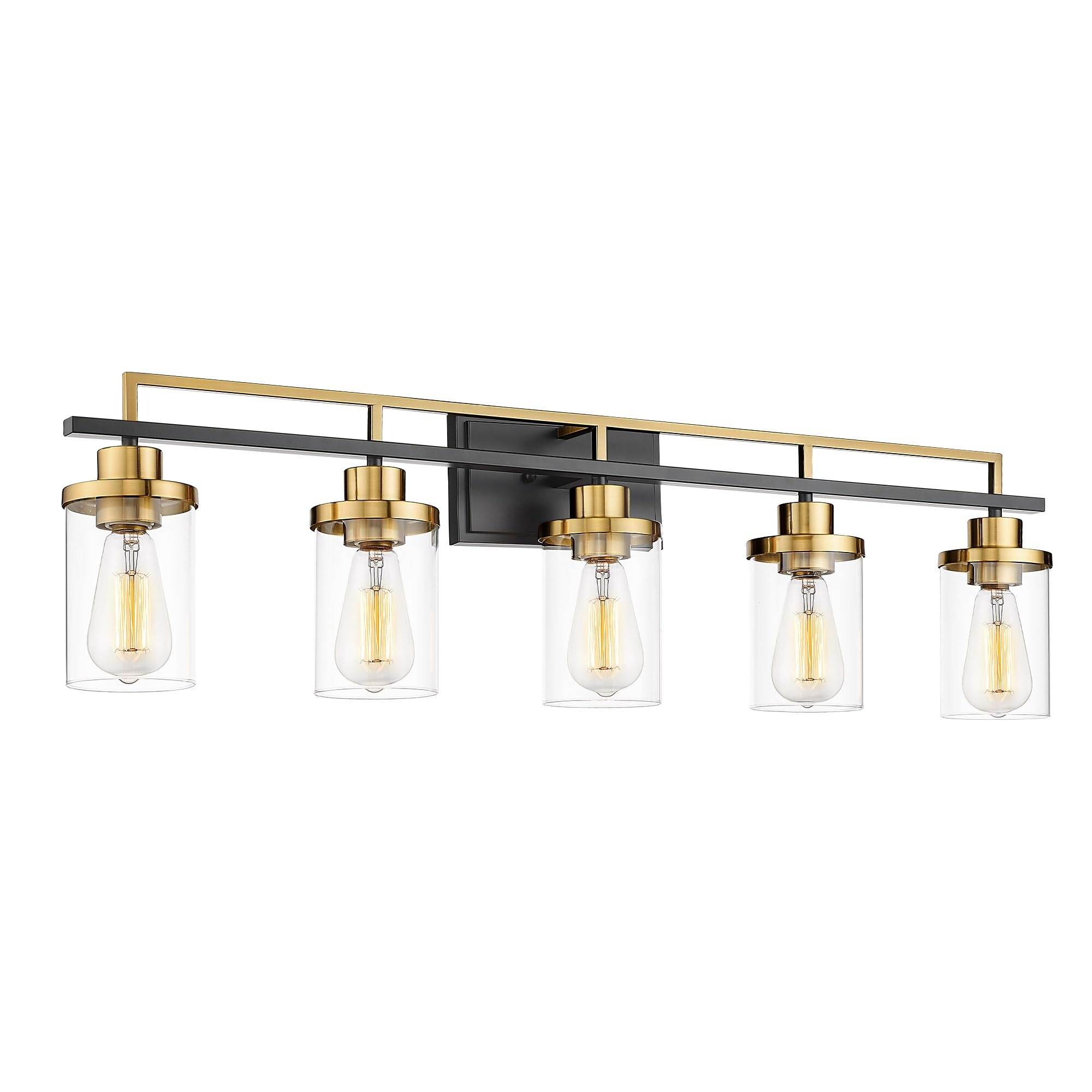 5 6 Light Vintage Bathroom Vanity Light Black and Gold with Clear Glass