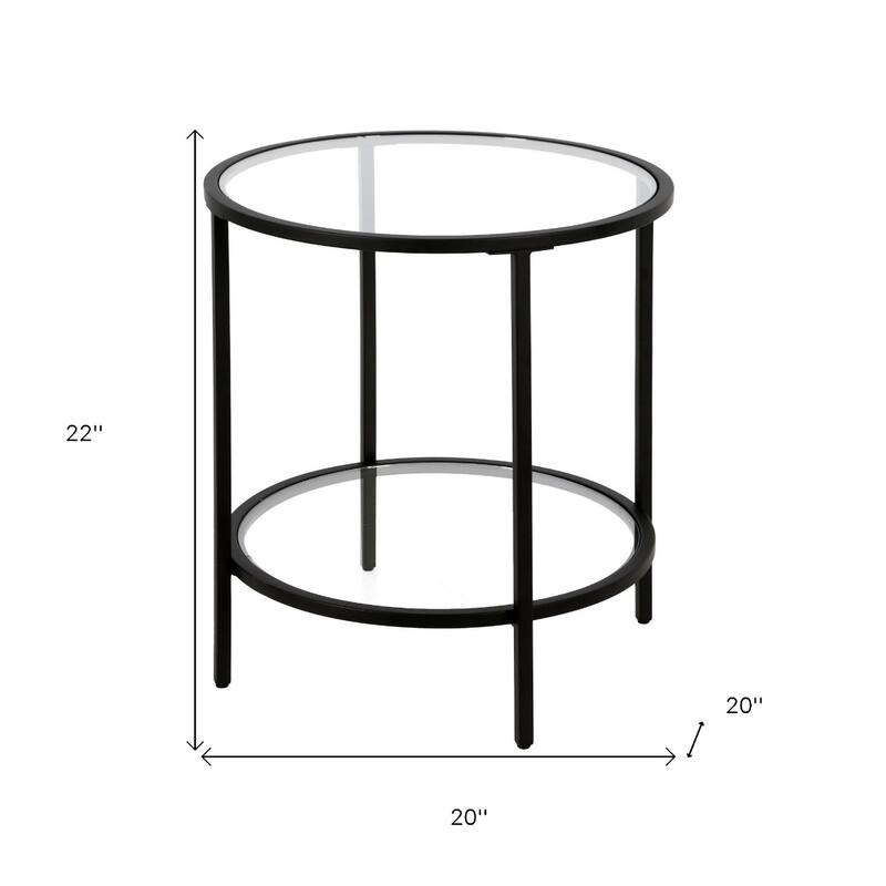 Clear Glass Round End Table with Steel Base and Storage Shelf - 20” x 20” x 22” (D x W x H)