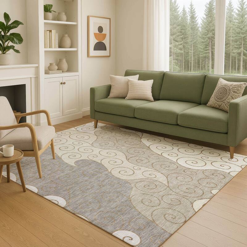 Machine Washable Indoor/ Outdoor Swirly Chantille Rug