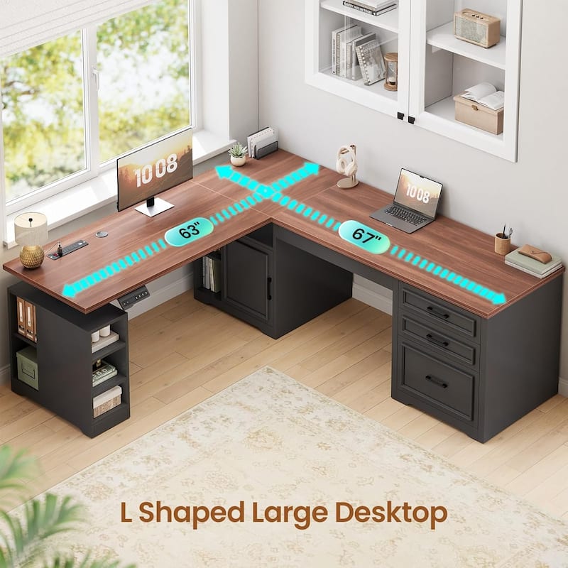Electric Standing Desk Height Adjustable Computer Desk 3 Drawers Storage Shelves