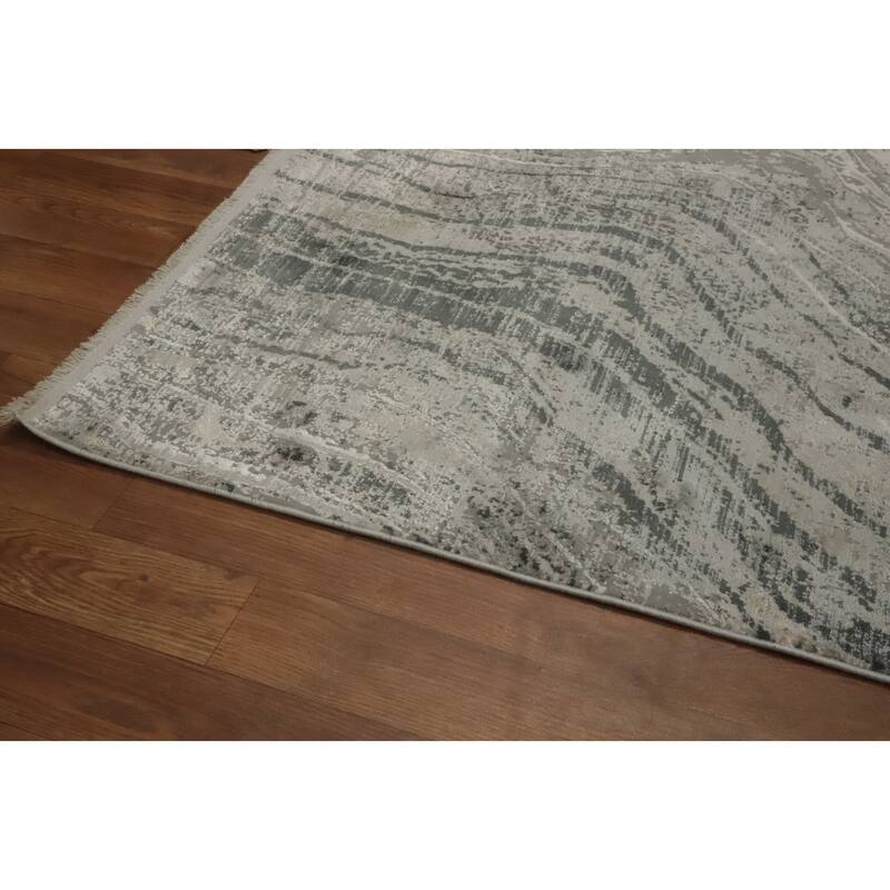 Machine Made Oriental Polyester Carpet Modern Abstract Greys & Charcoal Modern Area Rug - 7' 5'' X 5' 2''