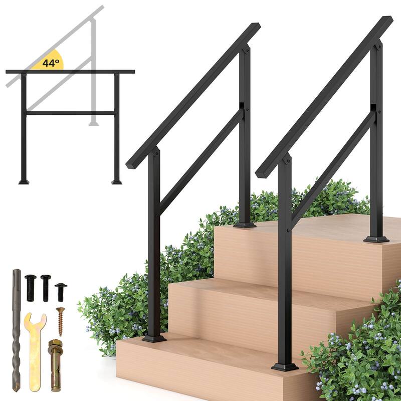 Gymax 2PCS Metal Handrail 0-3 Steps w/Flexible Angle Adjustment - Black