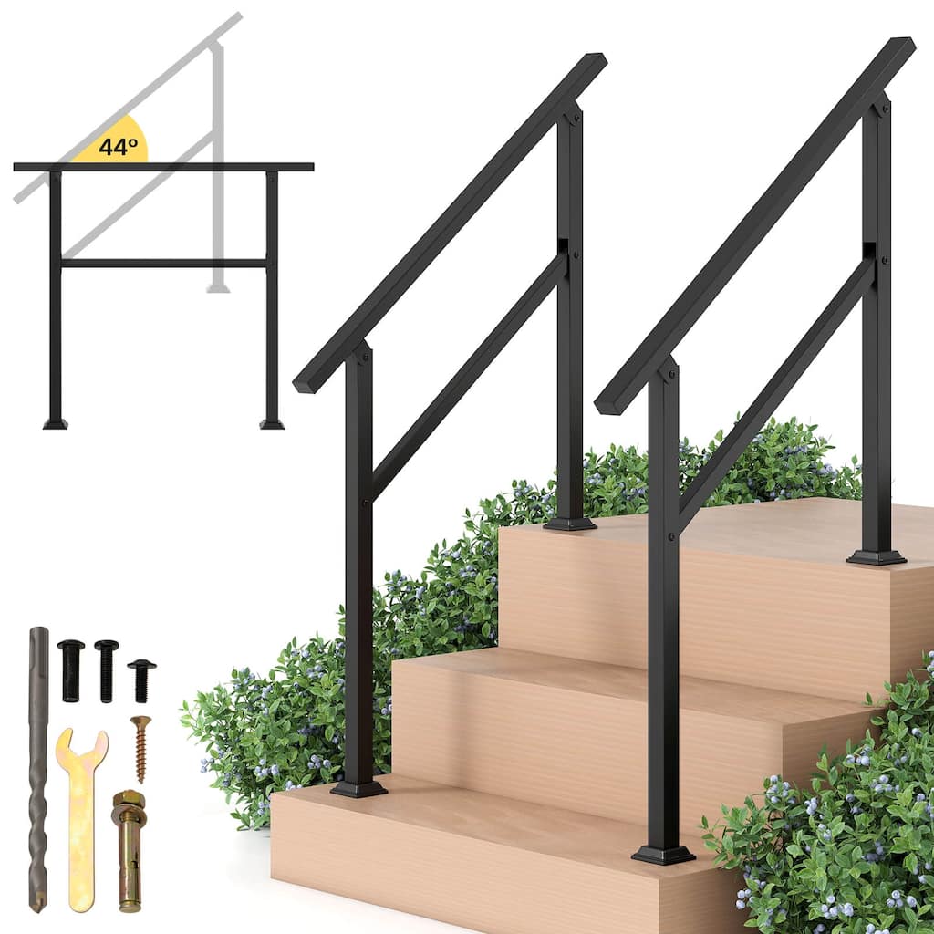 Gymax 2PCS Metal Handrail 0-3 Steps w/Flexible Angle Adjustment