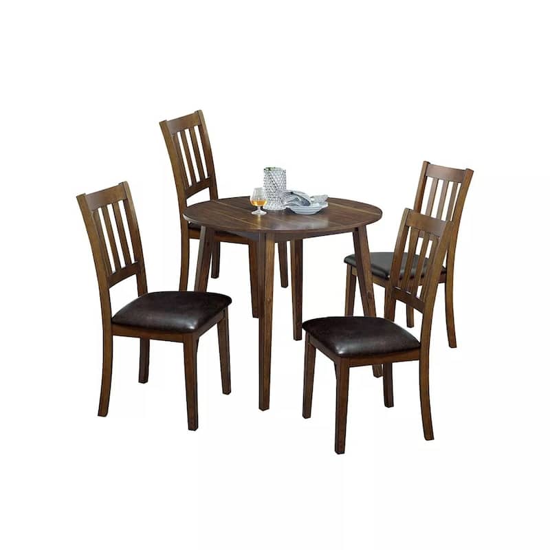 5 Piece Round Dining Table Set, Solid Wood Dining Room Furniture Set with Dining Table and 4 Side Chairs with Padded Seat
