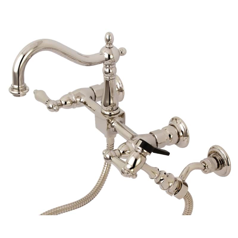 Kingston Brass Heritage 1.8 GPM Wall Mounted Bridge Kitchen Faucet - - Polished Nickel