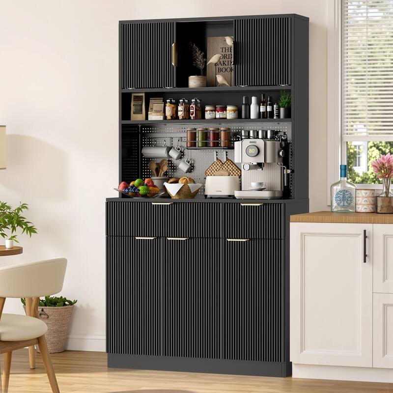 Pocassy 71" Kitchen Pantry Cabinet with Power Outlets - Black