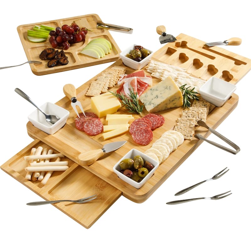 Gibson Home Rustic Inspirations 18-Piece Bamboo Charcuterie Board Set - Ceramic Bowls, Utensils