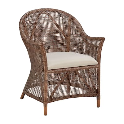 Sanibel Wide Weave Rattan & Wicker Accent Chair with Seat Cushion