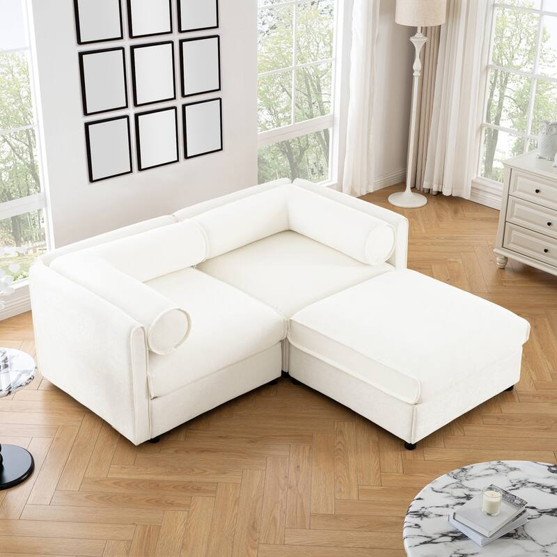 Modern Chenille 6-Seater Sofa with Ottoman Storage, Hidden Storage, Cylindrical Cushioned Arms and Backrest