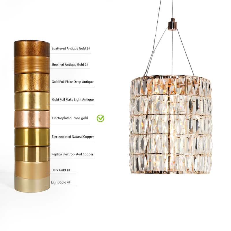 Modern Gold LED 1-Light Crystal Drum Pendant Light for Kitchen Island Dining Room - D9.1" x H75.9" Max