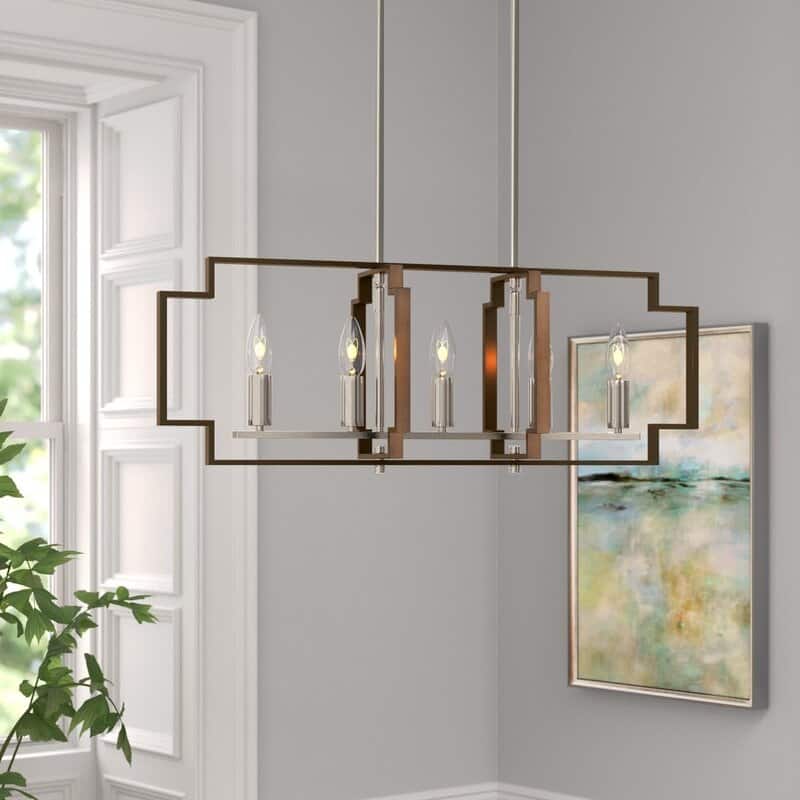Maxax 5 - Light Kitchen Island Chandelier with Wrought Iron Accents - Bronze