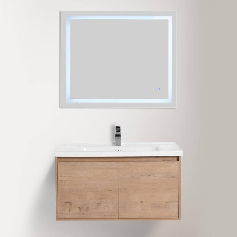Blossom 36" Wall-Mounted Bathroom Vanity with Ceramic Sink, Soft-Close - Classic Oak