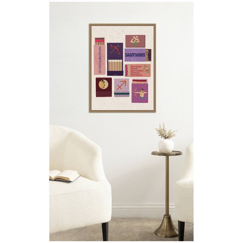 Kate and Laurel Sagittarius Matchbooks Linen FC by Megan Ryan Framed Canvas Wall Art Print
