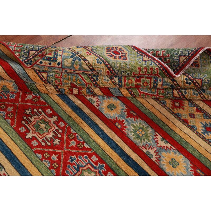 Hand Knotted Oriental 100% Wool Carpet Traditional Geometric Multi-Colored Kazak Area Rug - 12' 11'' X 9' 10''