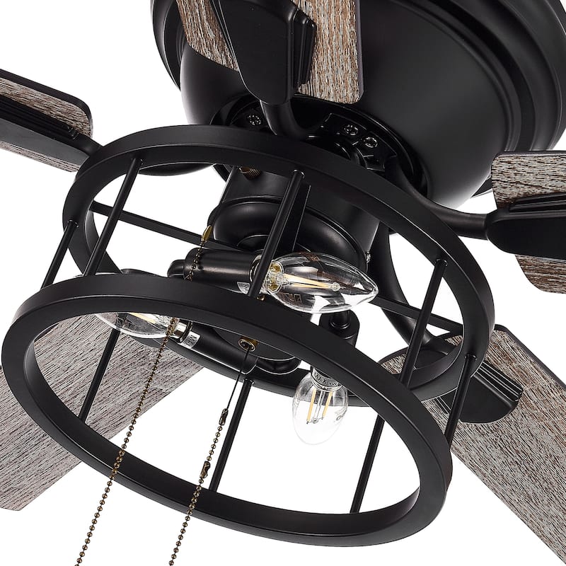 52-inch Indoor Matte Black Industrial Ceiling Fan with Light and Pull Chain