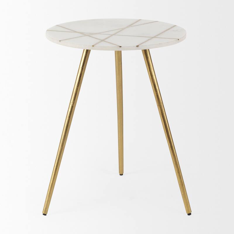 Vivienne White Marble Top w/ Antique Gold Metal Legs Small Round Side Table
