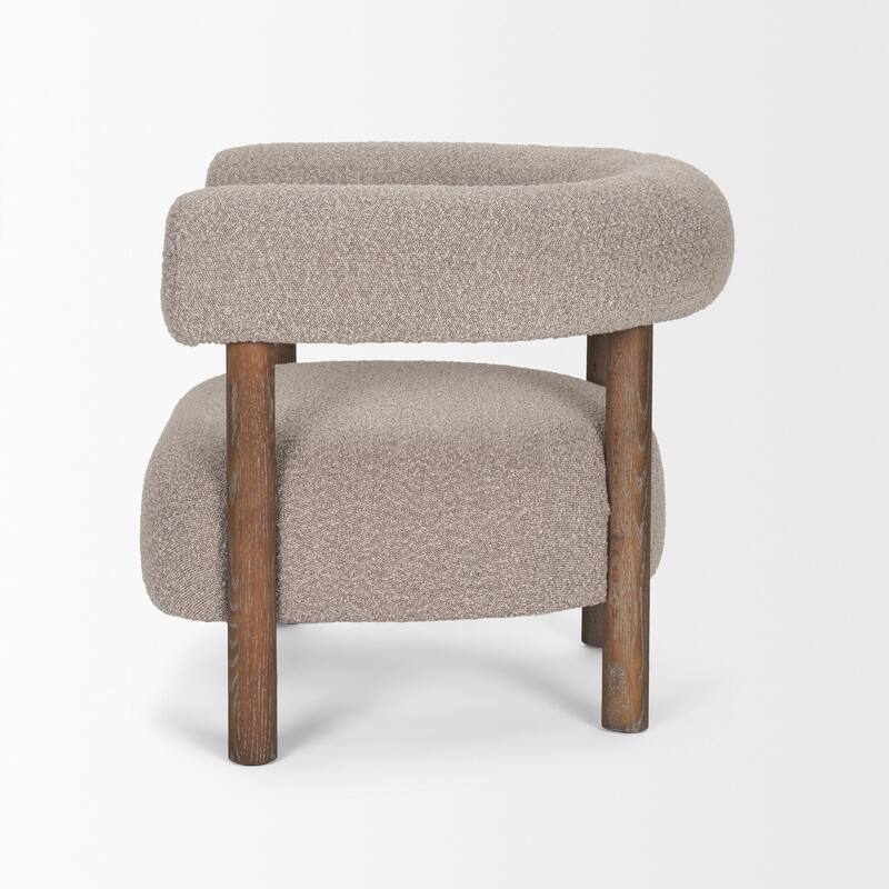 Gianna Open Back Medium Brown Wood w/ Taupe Boucle Fabric Accent Chair - 37.4L x 30.7W x 28.4H
