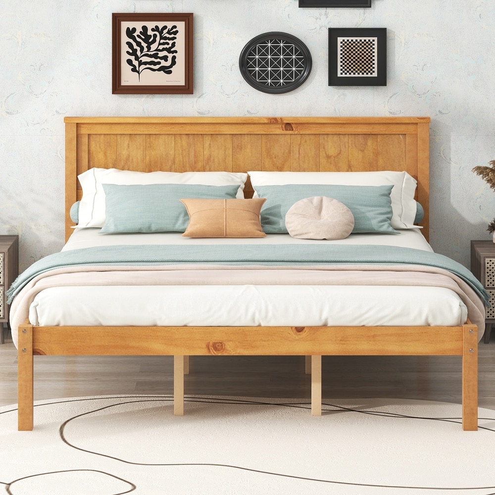Simple Wood Platform Bed Frame Wood Slat Support Bed Frame with Headboard, Clean Lines Suit for Minimalist Bedroom Apartment