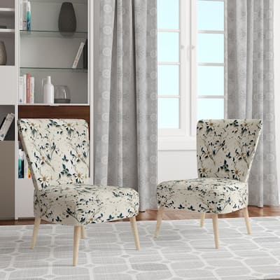 Designart "White And Teal Tranquil Lotus Zen I" Upholstered Floral Accent Chair - Bohemian & Eclectic Side Chair
