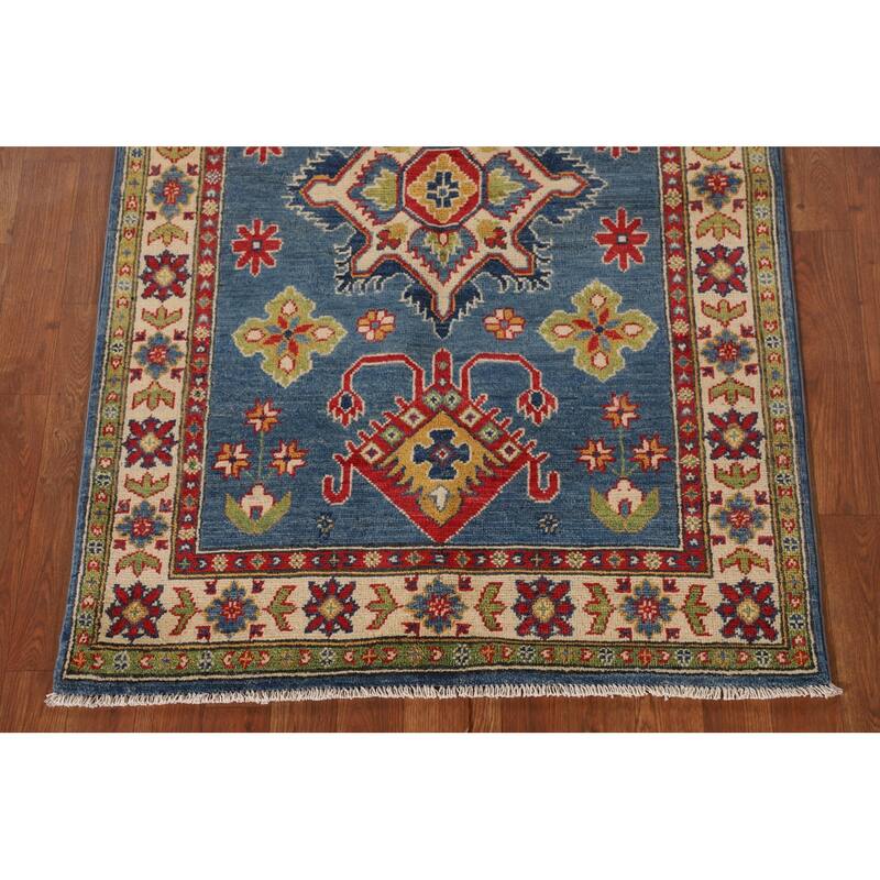 Traditional Blue Kazak Oriental Accent Rug Hand-Knotted Wool Carpet - 3'3"x 5'0"