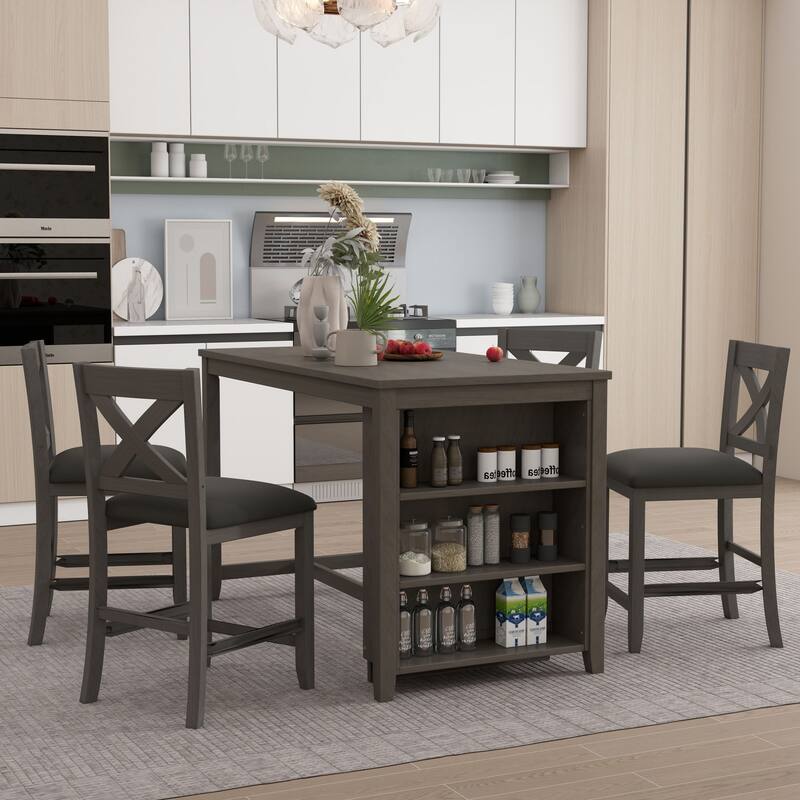 5 Piece Rustic Farmhouse Dining Room Wooden Bar Set