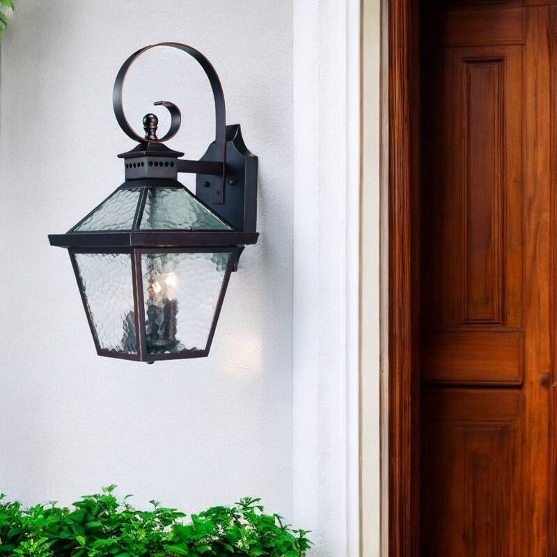 Glass Flush Mount Outdoor Wall Light with 3 LED Bulbs Dimmable - 11.50” x 9.75” x 21” (D x W x H)