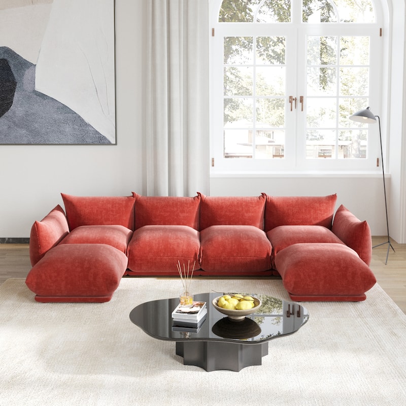 U-Shape Modular Sofa Chenille Sectional Couch - Orange