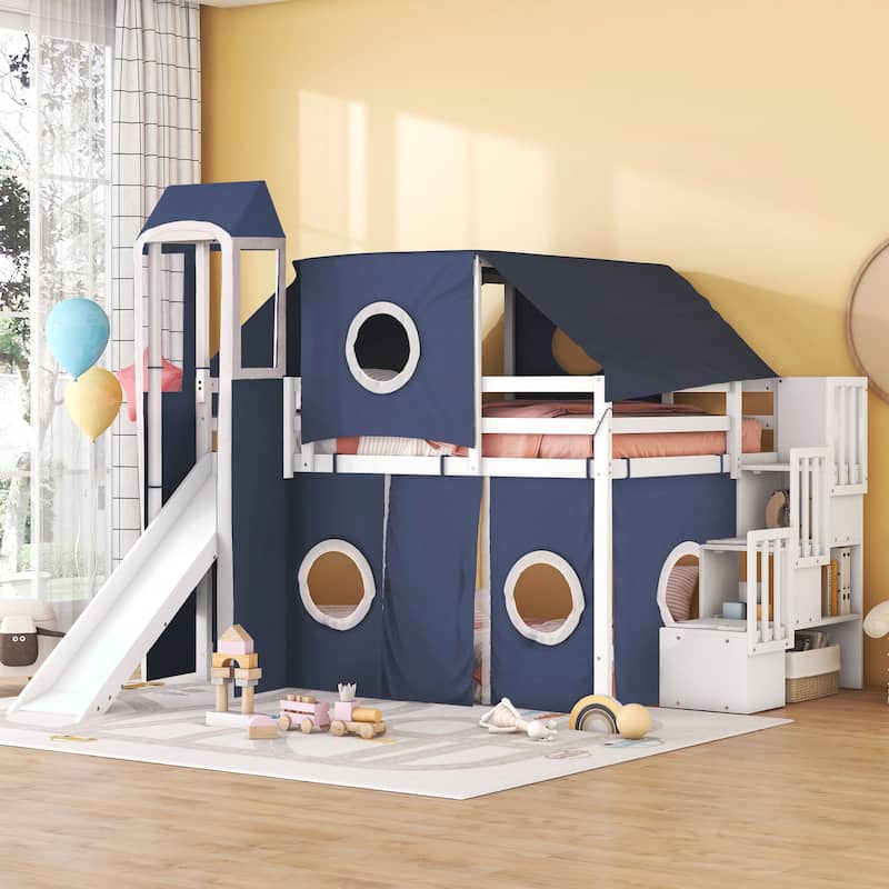 Unique Loft Bed with Tent and Tower for Kids' Fun and Comfort - Blue