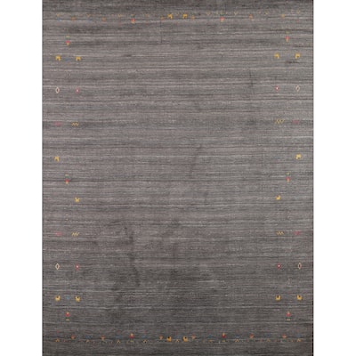 Gray Gabbeh Rug Hand-Knotted Tribal Oriental Wool Carpet - 7'10"x 9'7"