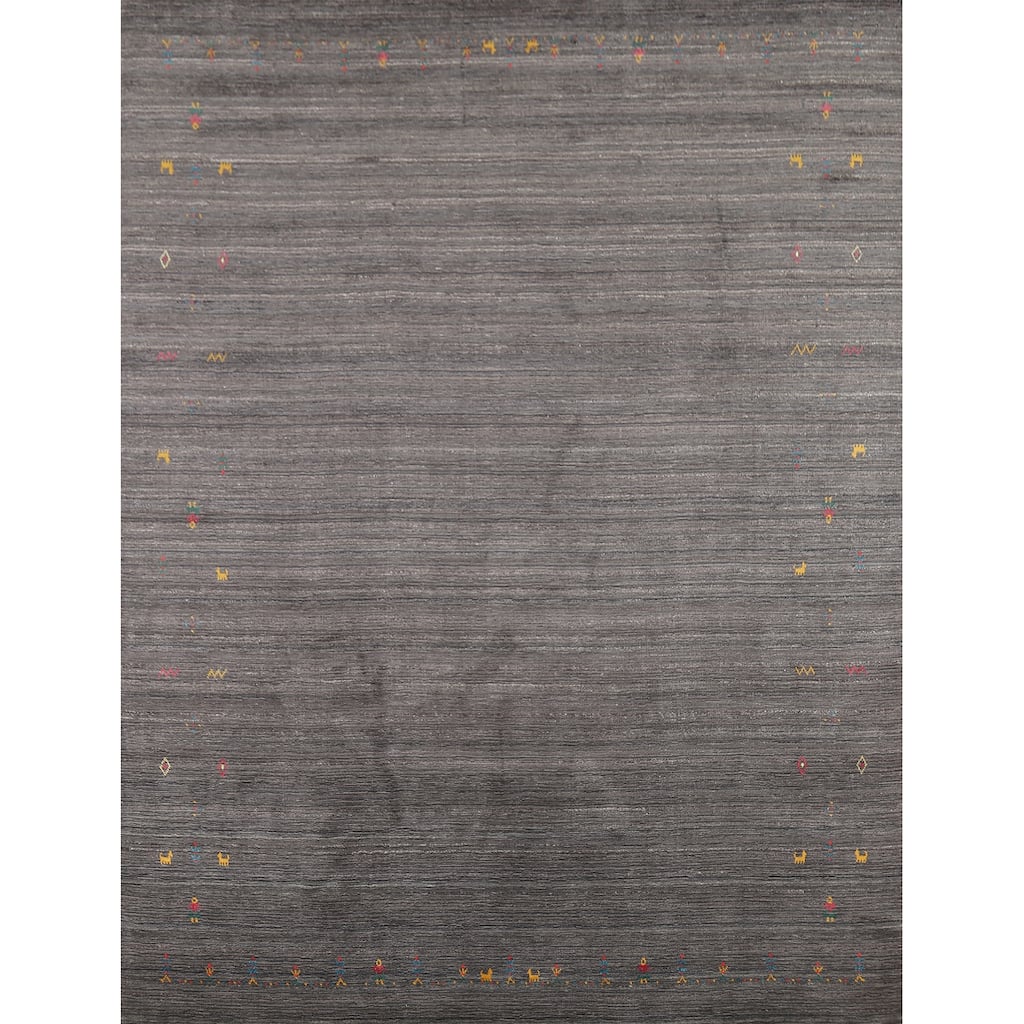 Gray Gabbeh Rug Hand-Knotted Tribal Oriental Wool Carpet - 7'10"x 9'7"