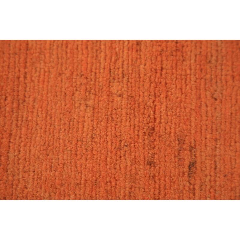 Orange Gabbeh Modern Area Rug Hand-Knotted Solid Wool Carpet - 6'8" x 9'7"