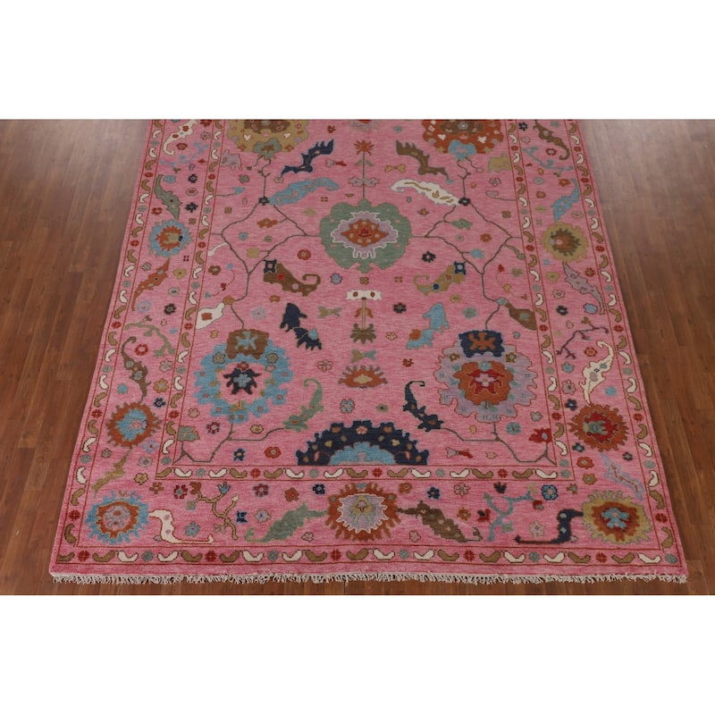 All-Over Pink Oushak Oriental Area Rug Handmade Wool Carpet - 8'10"x 11'10"