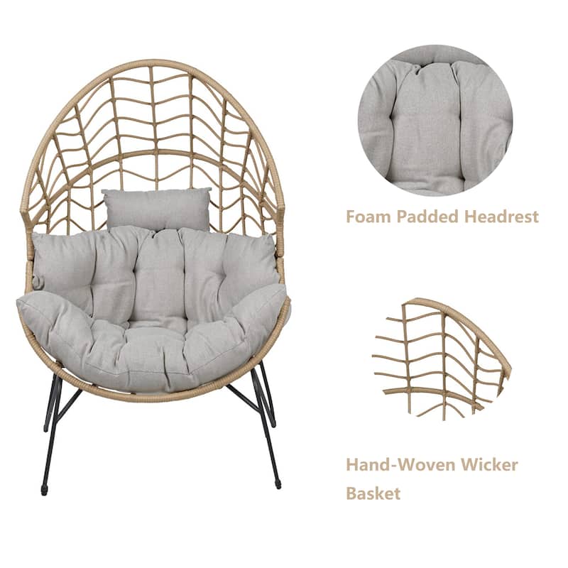 Oversized Wicker Egg Chair with Cushion Backyard Back Porch, Tan